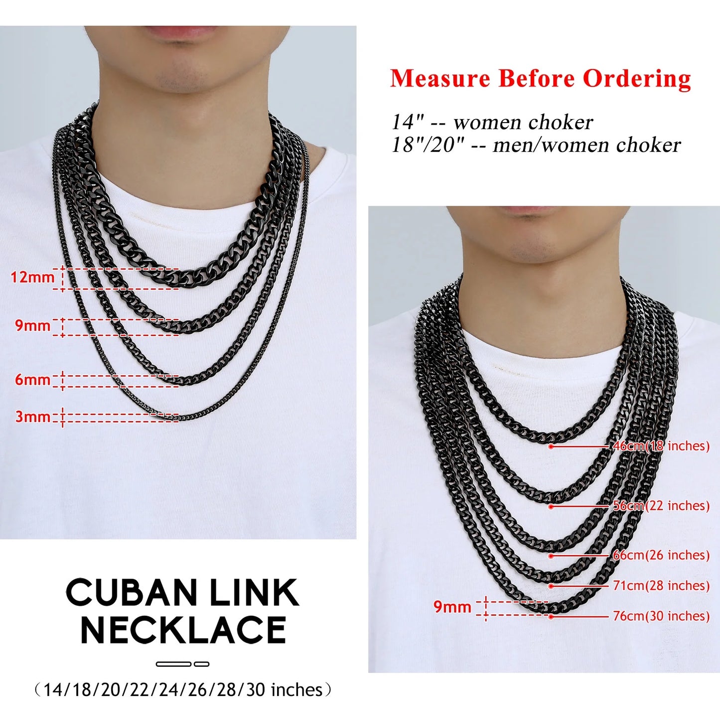 Mens Hip Hop Necklace 3Mm Miami Unisex Curb Cuban Link Chain，316L Stainless Steel